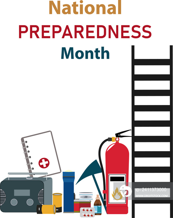 September is National Preparedness month, Vector illustration with emergency plan icons.   Template for  banner,  poster, background,  card, poster.