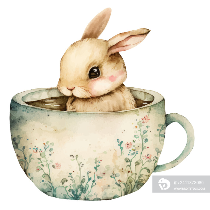 bunny in teacup watercolor