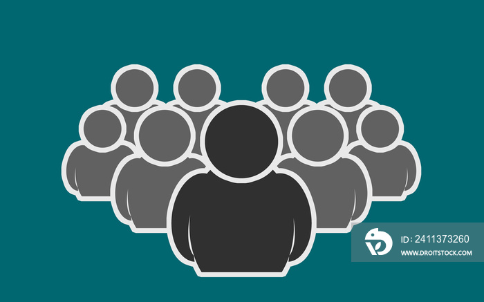 Leadership concept, crowd of people icon silhouettes