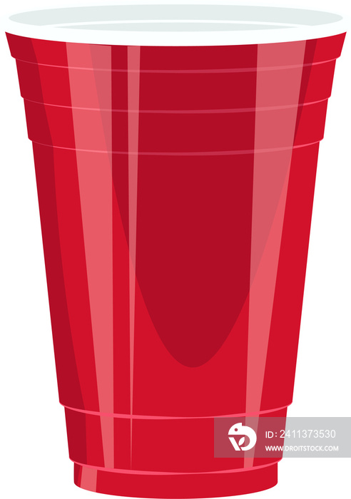 Red beer pong illustration. Plastic cup. Traditional party drinking game.