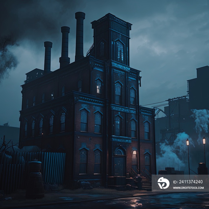 A dark Victorian industrial district, Coal fog, wet and dirty street, Peaky Blinders style