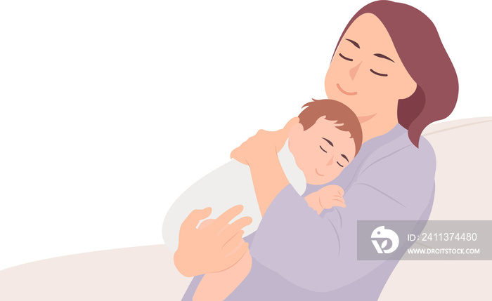 Cartoon daily life people female character woman mother holding baby