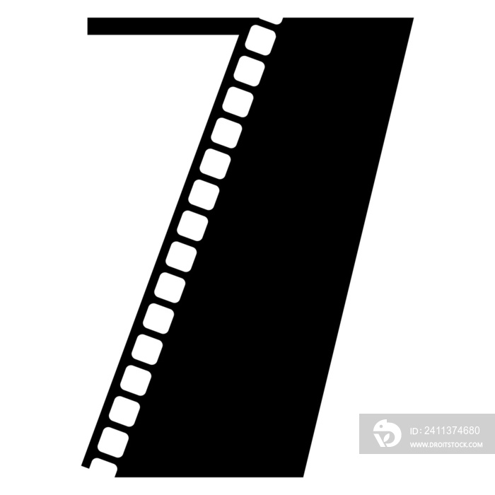 Logo aislado con cifra n√∫mero 7 con forma de tira de pel√≠cula retro. Filmstrip. Rollo de tira de pel√≠cula de v√≠deo. Tira de cinta de pel√≠cula fotogr√°fica