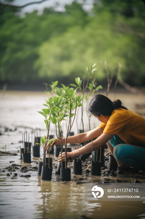 Restoring the Coastline: Community Engagement in Planting Mangroves for Environment Conservation and Habitat Restoration on Earth Day, Promoting Sustainability. Earth day