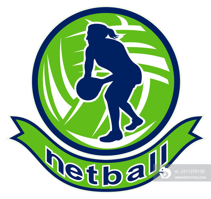 illustration of a netball player passing ball with ball in background