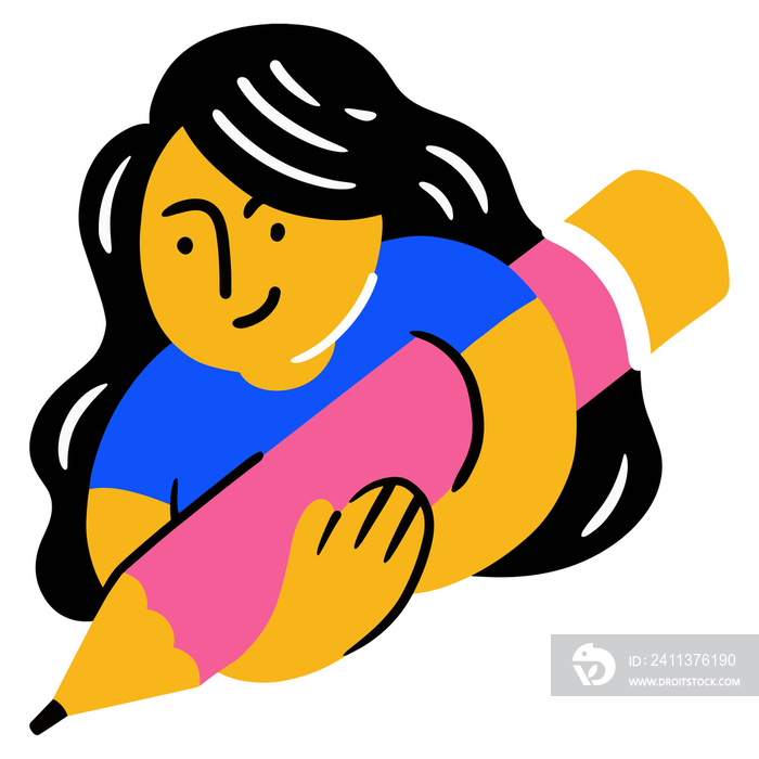 Cute Girls holding big pencil in trendy illustration and color for back to school theme design