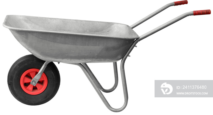 Garden metal wheelbarrow cart isolated