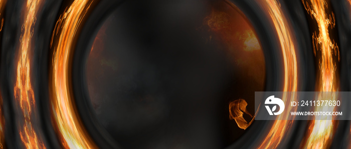 fire flames and smoke in circle 3d-illustration