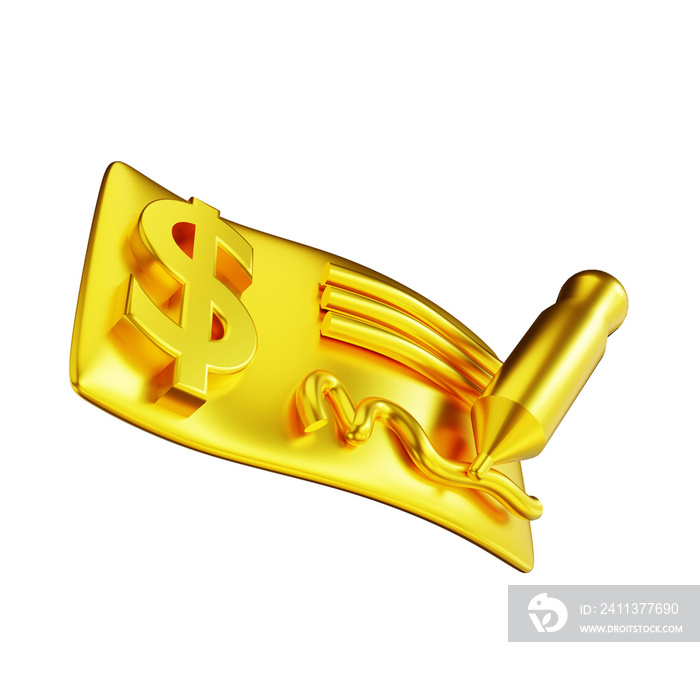 3D illustration golden bank check