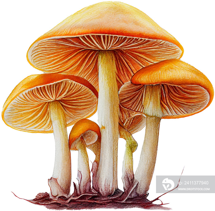 mushroom color pencil drawing isolated