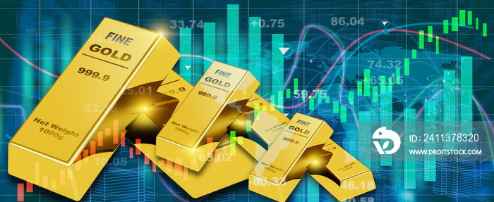 Concept of gold market, Gold bars,