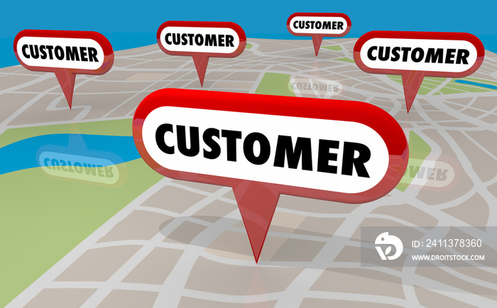 Customers Clients Prospects Leads Locations Map Pins 3d Illustration