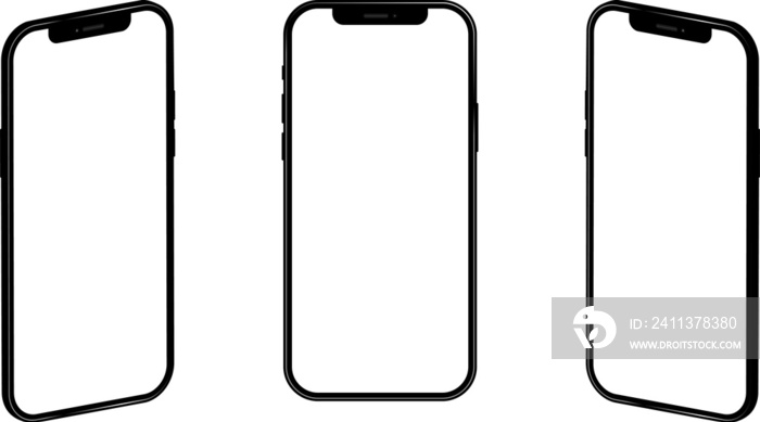 3D rendering of mockups. Smartphones screen on transparent background. Smartphone mockup collection. Smartphones screen can be used for commercial advertising on transparent background. PNG image