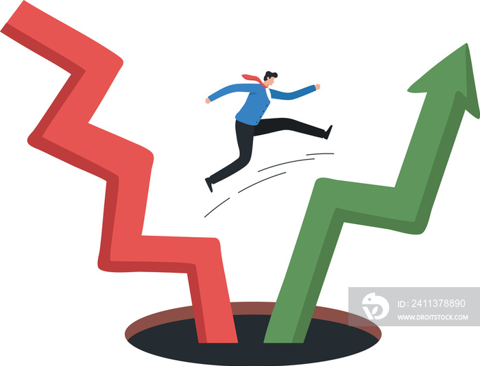 Stock market volatility. Adjustment of investment portfolio. Stop loss, up trend.Businessman change to investment in stock market trend.