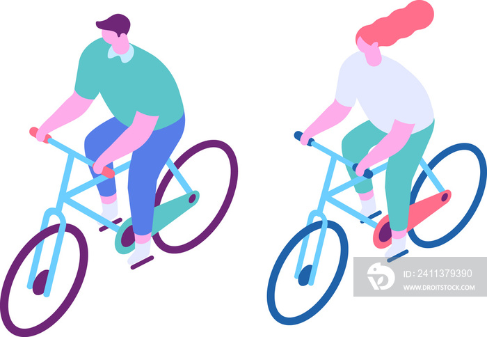 Isometric Couple riding bicycles