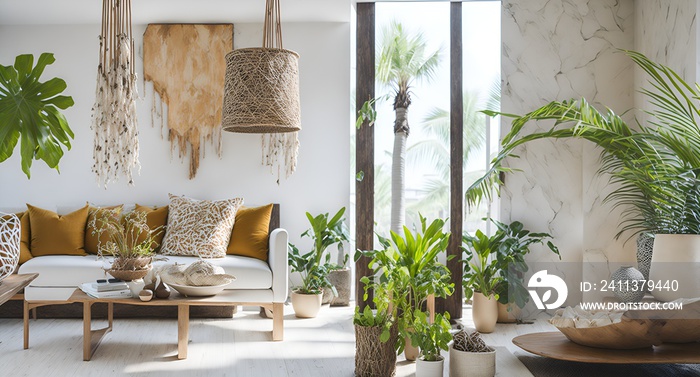 Photo of a lush and green living room filled with an abundance of plants