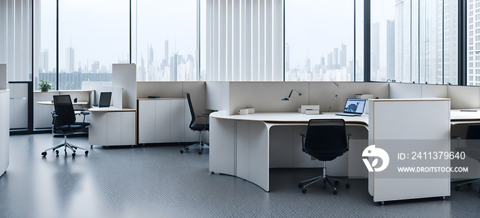 Photo of an organized and spacious office with modern furniture and technology