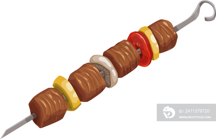 Meat skewer, fast food grill barbecue kebab icon