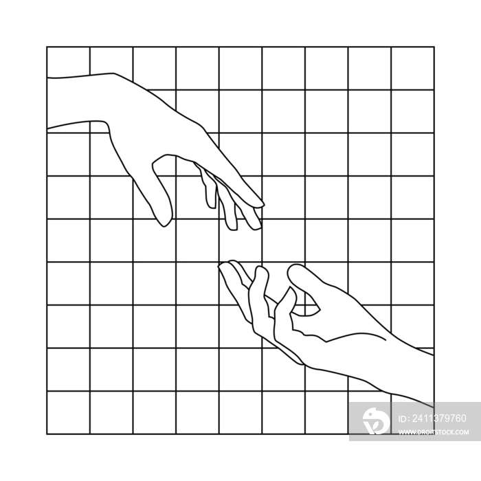 two hands touching with grid