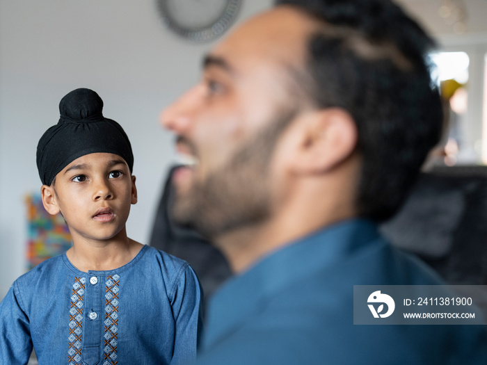 Father and son in traditional clothing