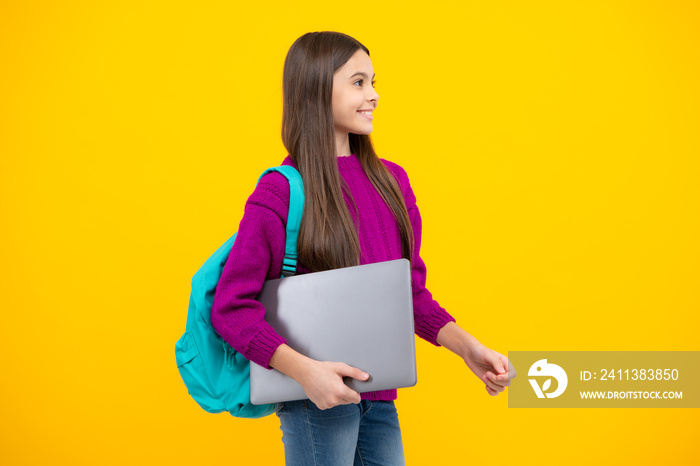 Back to school, Teenager school girl with laptop computer.