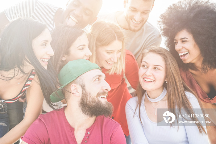 Happy millennials friends having fun outdoor