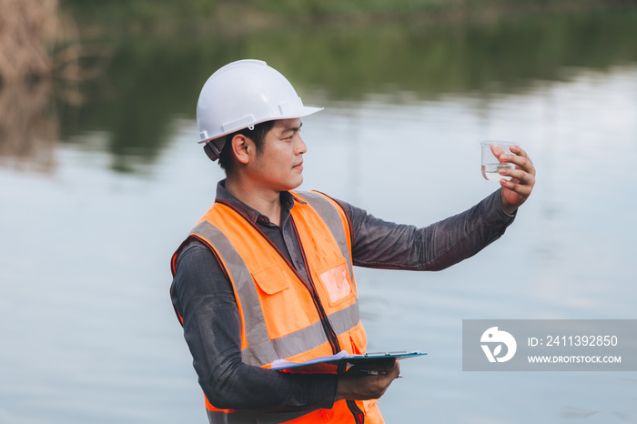 Marine biologist analysing water test results and algea samples