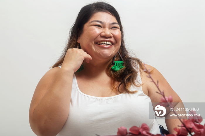 Asian plus size female solo lifestyle studio portrait shot