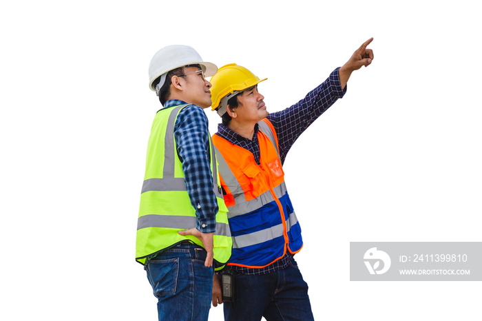 Engineer and foreman worker checking project at building construction site