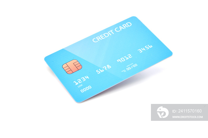 Blank blue credit card on white background