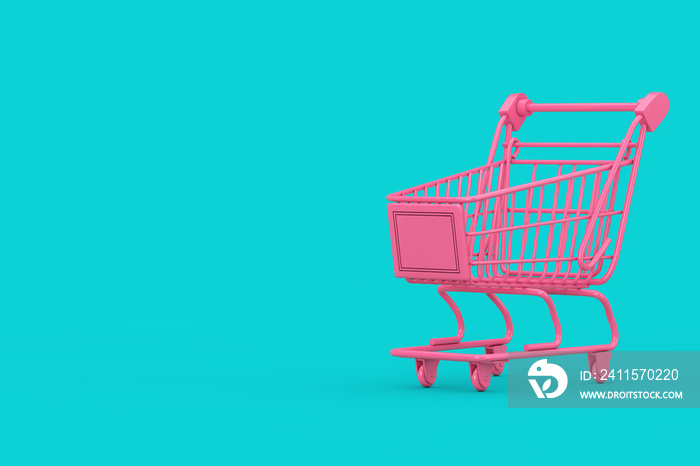 Pink Shopping Cart Trolley Mock Up Duotone. 3d Rendering