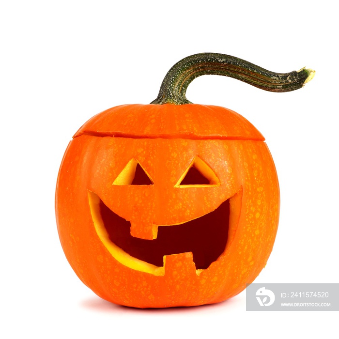 Simple, cute Halloween Jack o Lantern isolated on a white background