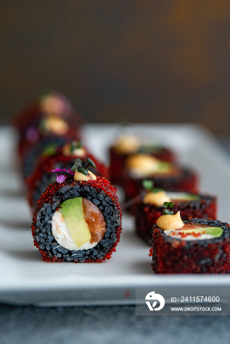 Halloween sushi rolls on the table