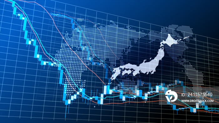 日本の青いデジタル株価チャートイメージ