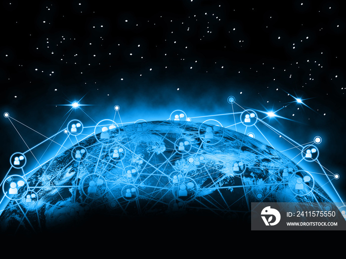 Global network and communication data exchanges over the planet Earth and transferring with technolo