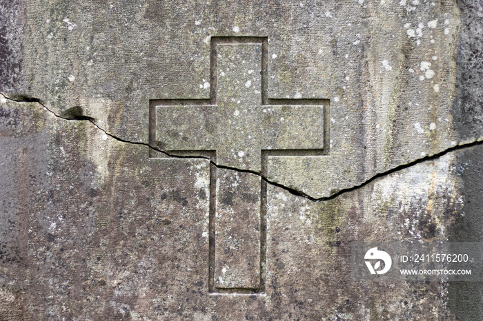 Horizontal crack on the wall depicting a cross. The split between the churches concept.