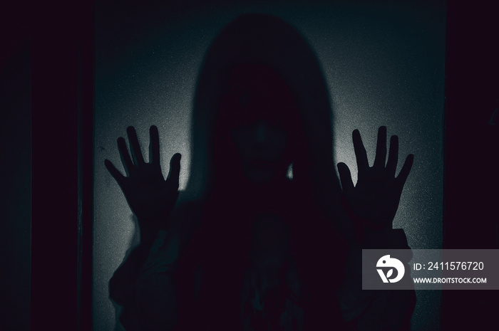 Silhouette Portrait asian woman make up ghost,Scary horror scene for background,Halloween festival c