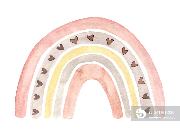 Watercolor hand painted cute rainbow. Illustration isolated on white background.