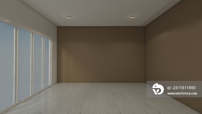 empty room with window and brown wall background. Template room for interior furniture design.