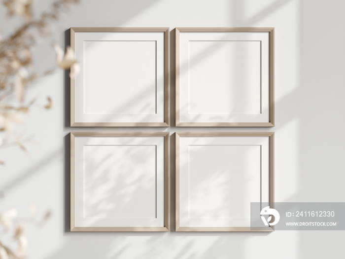 four square frames on the wall, boho interior mockup