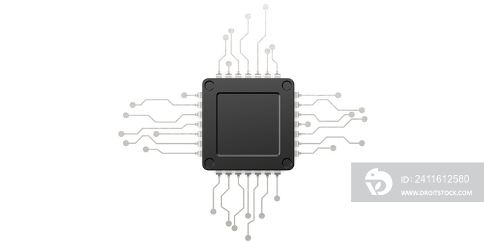 Black computer chip isolated on white background