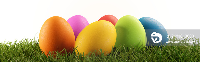 colorful Easter eggs green grass 3d-illustration