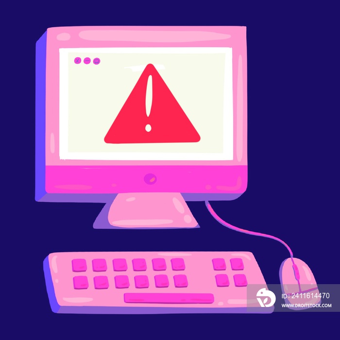 屏幕上有警告的粉红色电脑