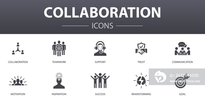 Сollaboration simple concept icons set. Contains such icons as teamwork, support, communication, mot