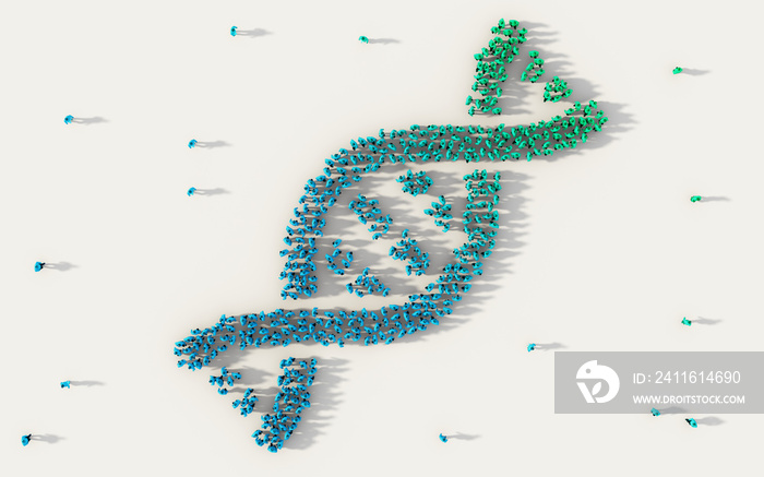 一大群人形成DNA，社交媒体和社区概念中的螺旋模型医学符号