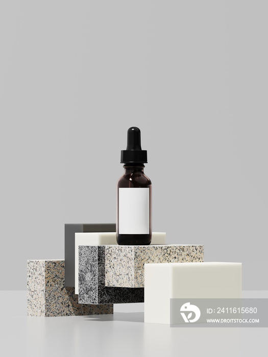 Minimal abstract mockup background for product presentation. White, dark grey and stone step podium 