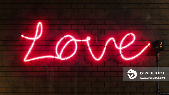 砖墙上的爱情标志霓虹字母
