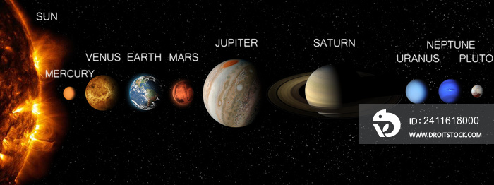 Solar system planet, comet, sun and star.Sun, mercury, Venus, planet earth, Mars, Jupiter, Saturn, U