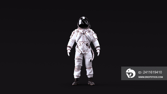 宇航员高级机组人员逃生服，带黑色护目镜，白色太空服，带中性白色照明