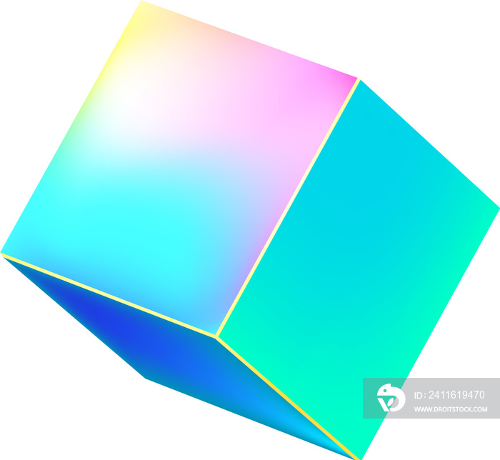 Holographic 3D Metal Cube Neon Color Geometric Element